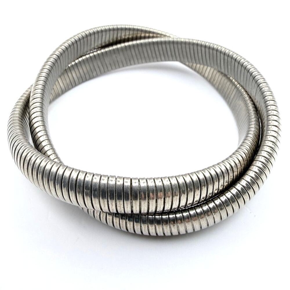 Vintage Tubogas Double Bangle Bracelet Snake Cobra Silver Tone Rolling MCM